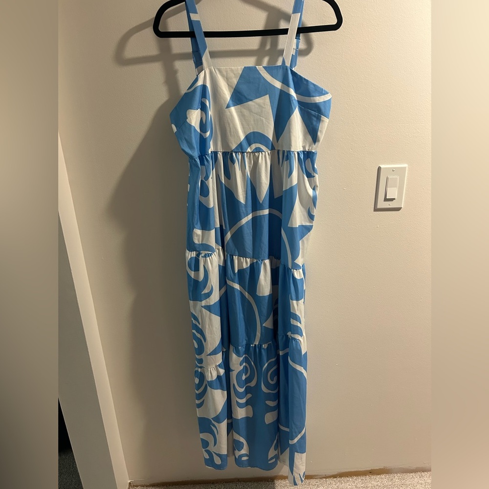 Blue and White Patterned Maxi Dress